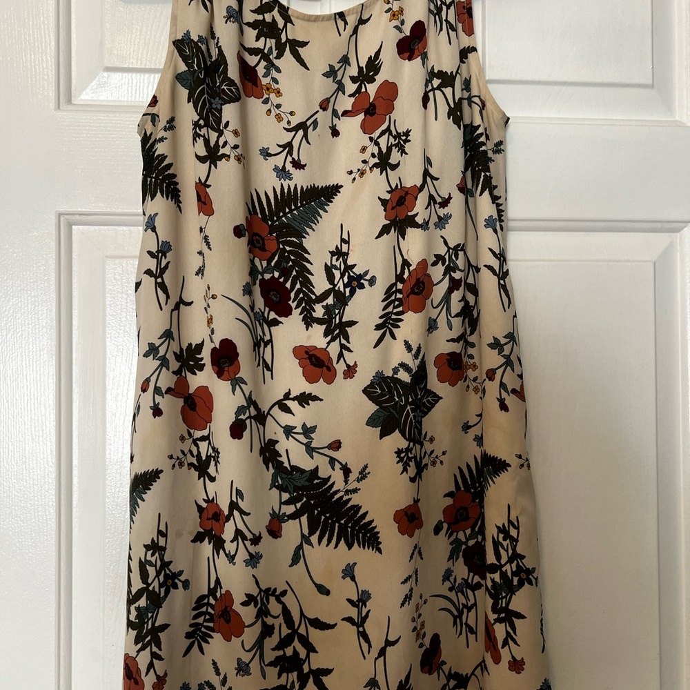 Cream and Tan Casual Midi Sundress with Crew Neck